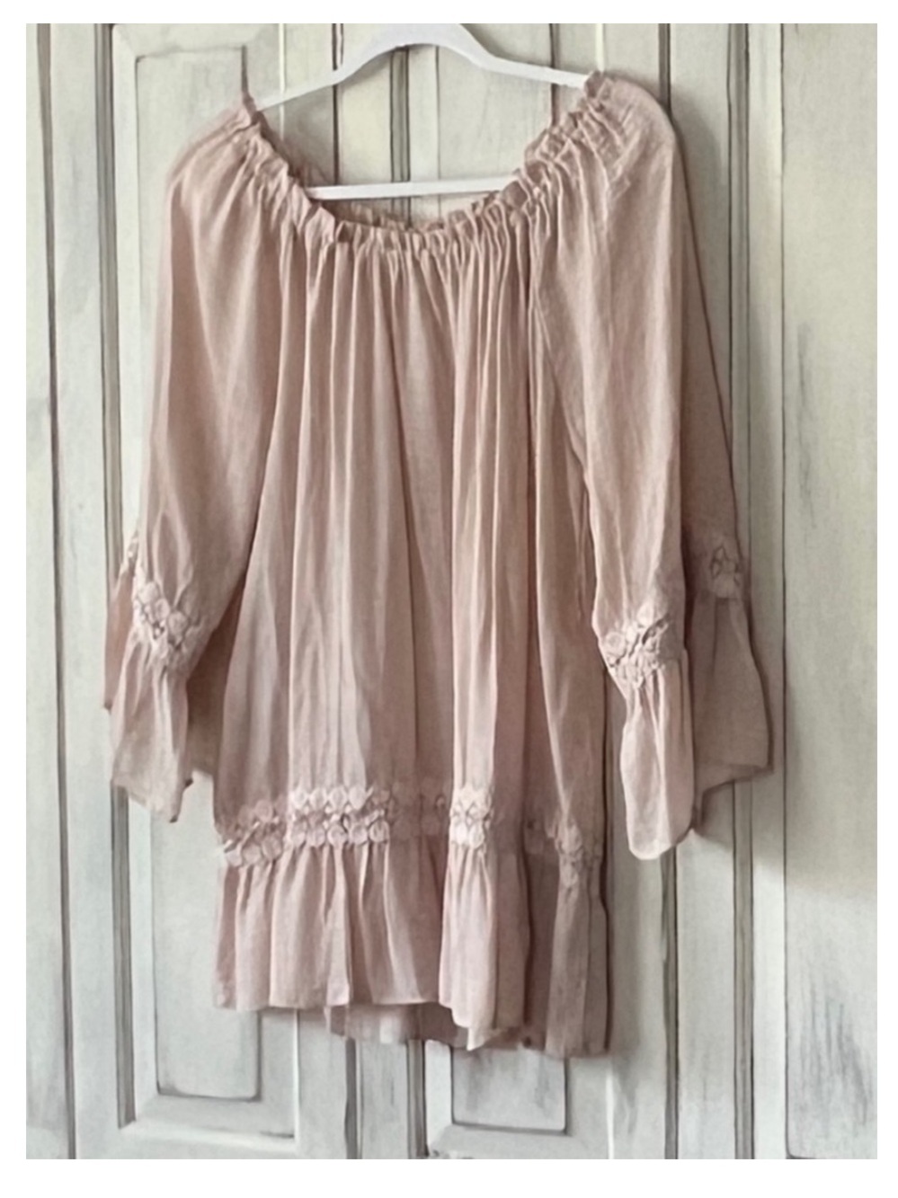 NWT SPENSE Boho Blouse with Crochet Details in Taupe LG